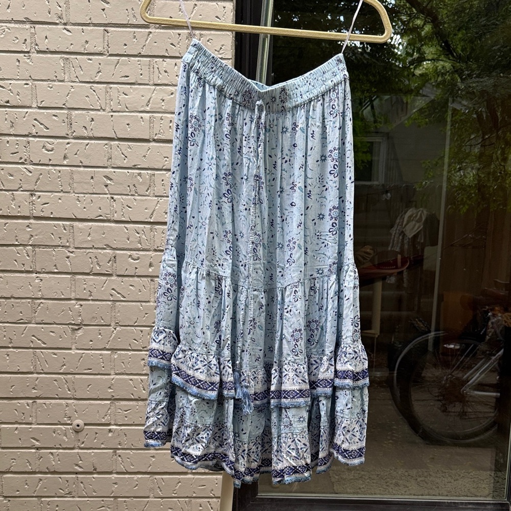 Chic Light Blue Floral A-Line Skirt